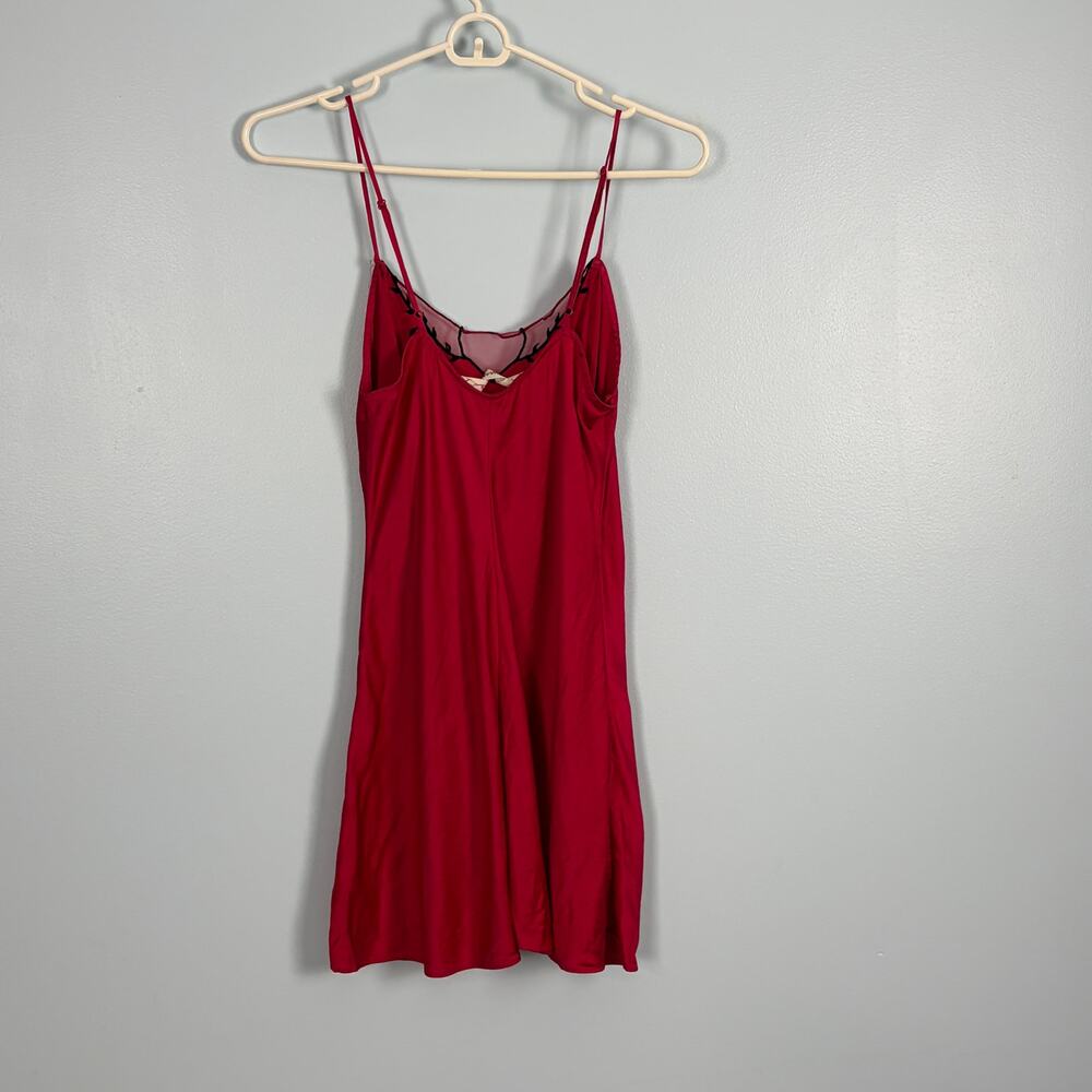 Vintage Victoria's Secret Red Silk Slip Dress Black Lace Whimsigoth Y2K XS